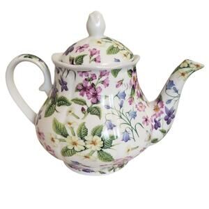 Kent Pottery Ashley Grace Collection Pink & White Floral Teapot White